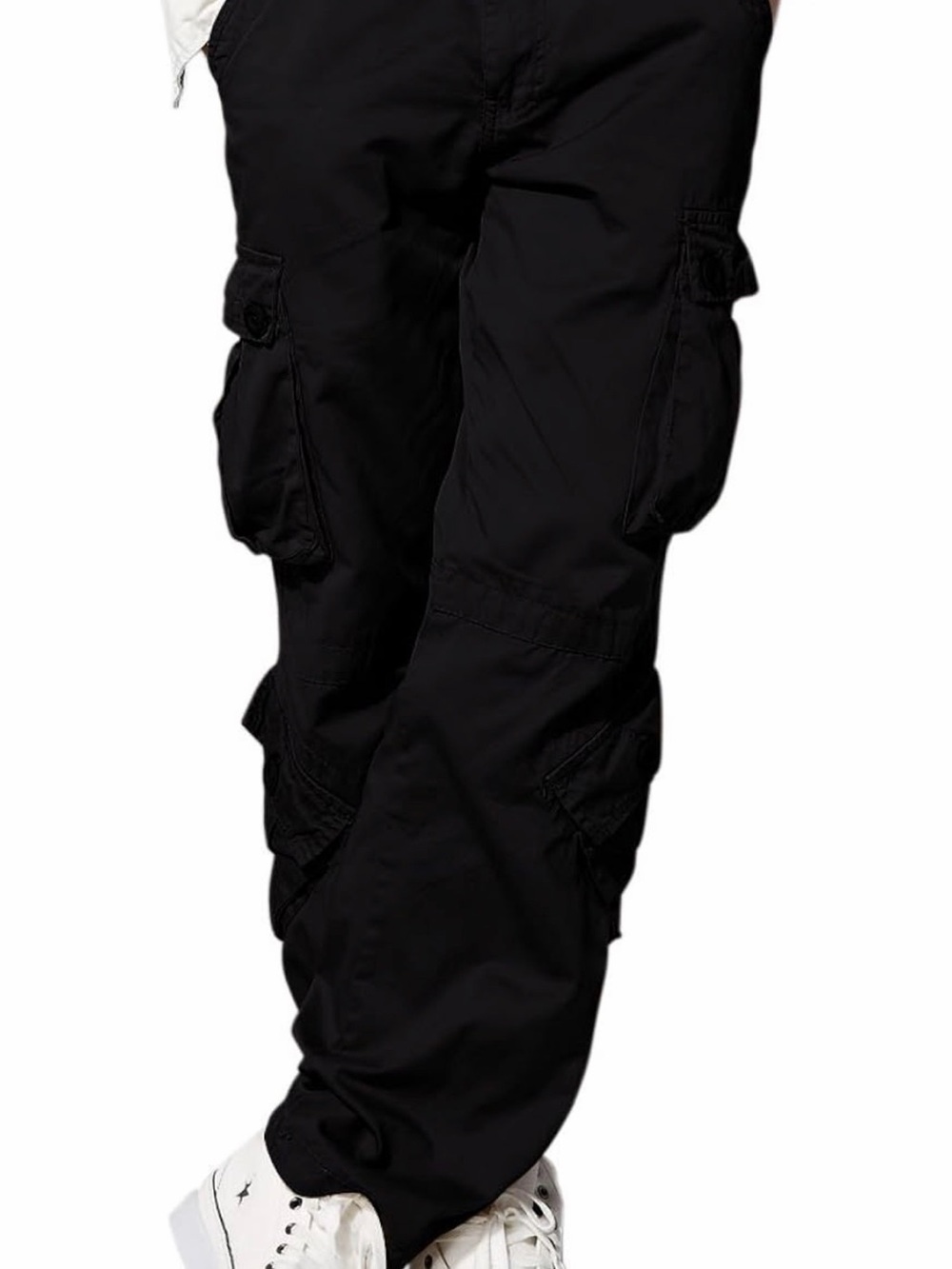 Match Black Men's Cargo Pants with Multi-Pocket Utility